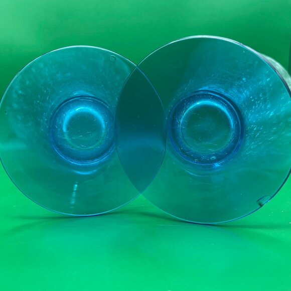 Mid Century Barware Drinking Glasses Crackle Glass Cone Shape Blue Base Set of 2 - Picture 12 of 13